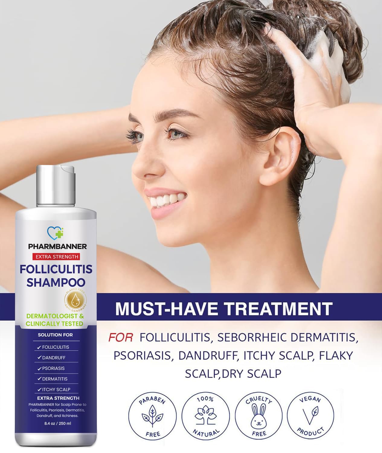 PHARMBANNER creamy foam forming during application, signaling soothing cleanse.