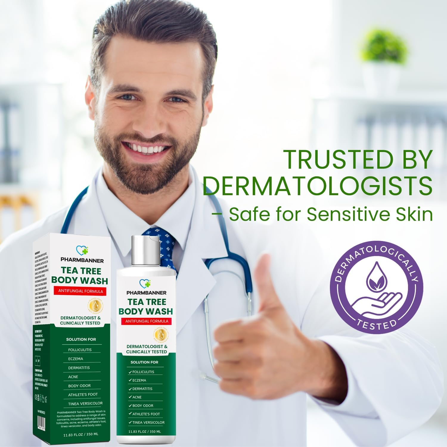 PHARMBANNER Tea Tree applied to arm for soothing everyday use