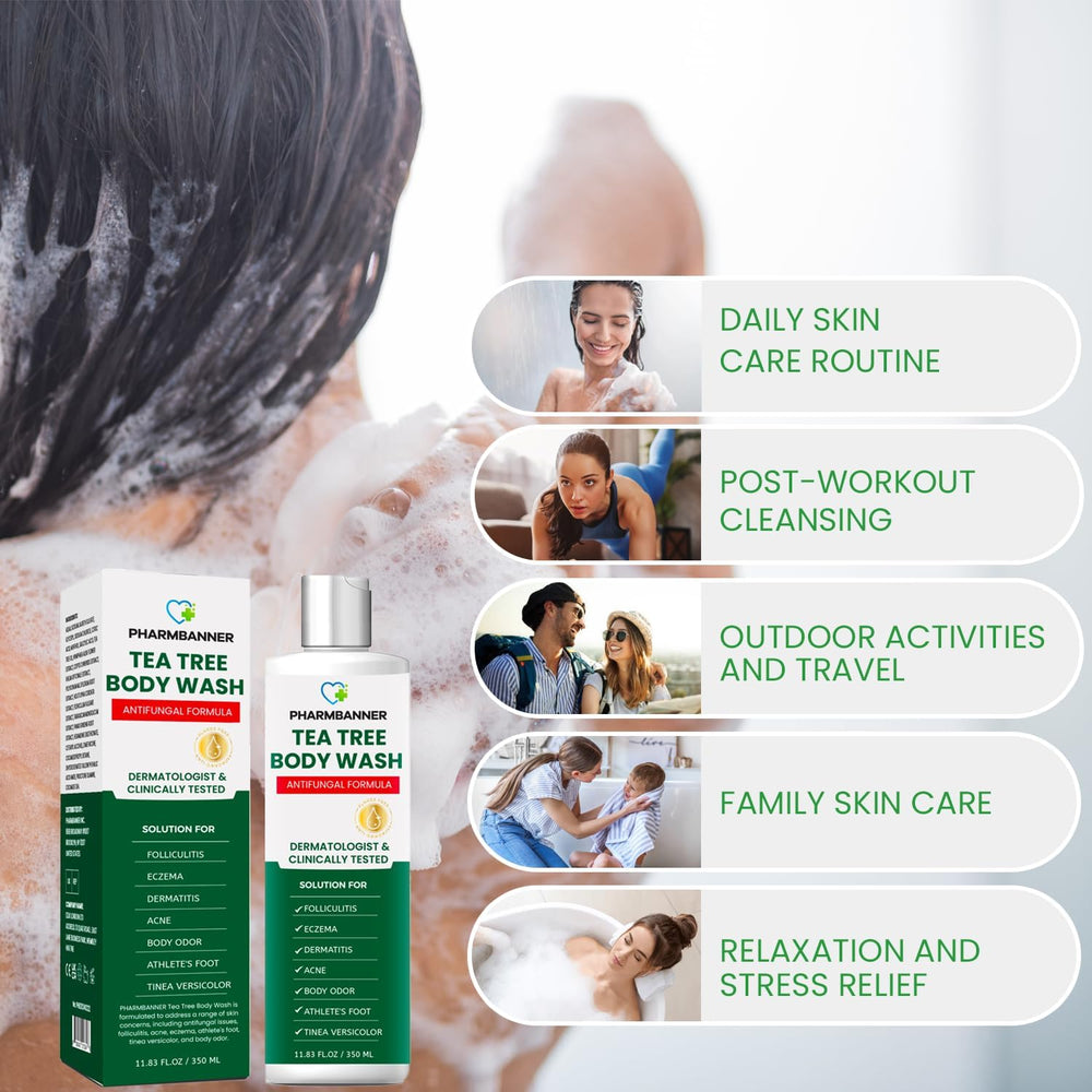 PHARMBANNER Tea Tree foaming lather demonstrates rich cleansing