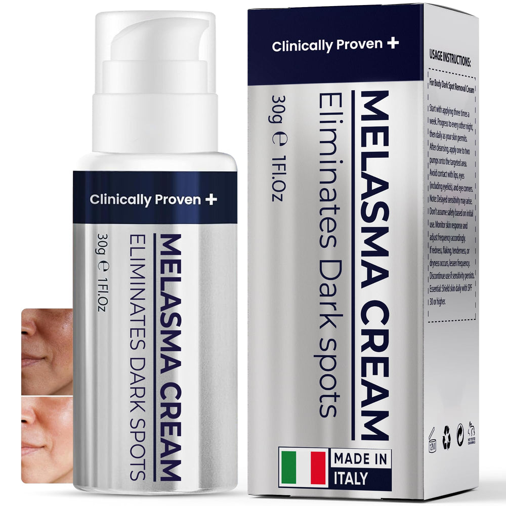 Pharmlitalia Melasma Cream Face bottle showing even skin tone.