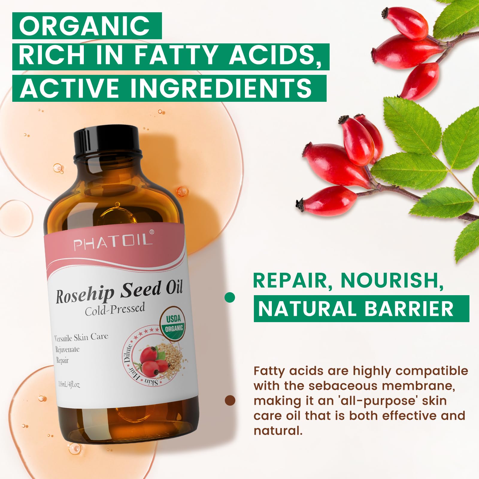 PHATOIL aceite de rosa mosqueta ideal para masaje facial.
