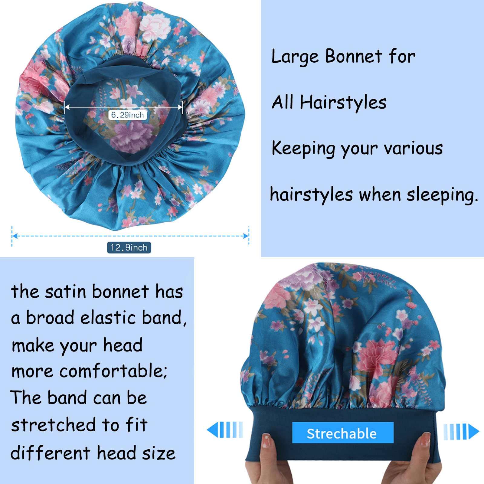 PHILIGHTS large satin bonnet fits long, curly, or braids securely.