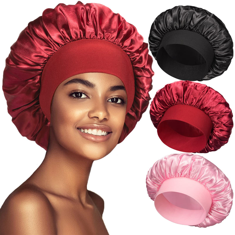 PHILIGHTS satin bonnet with broad elastic band for comfortable all-night wear and hair protection.