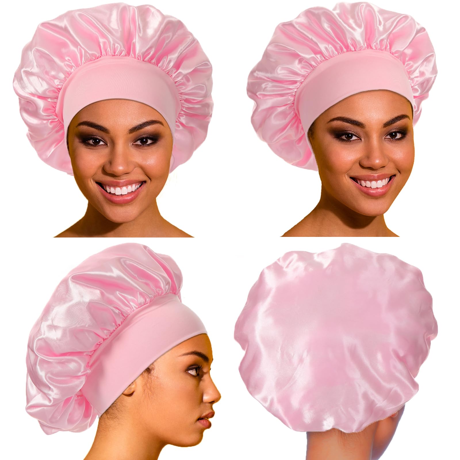 PHILIGHTS satin bonnet wide-band demonstrates secure, comfortable fit for various head sizes