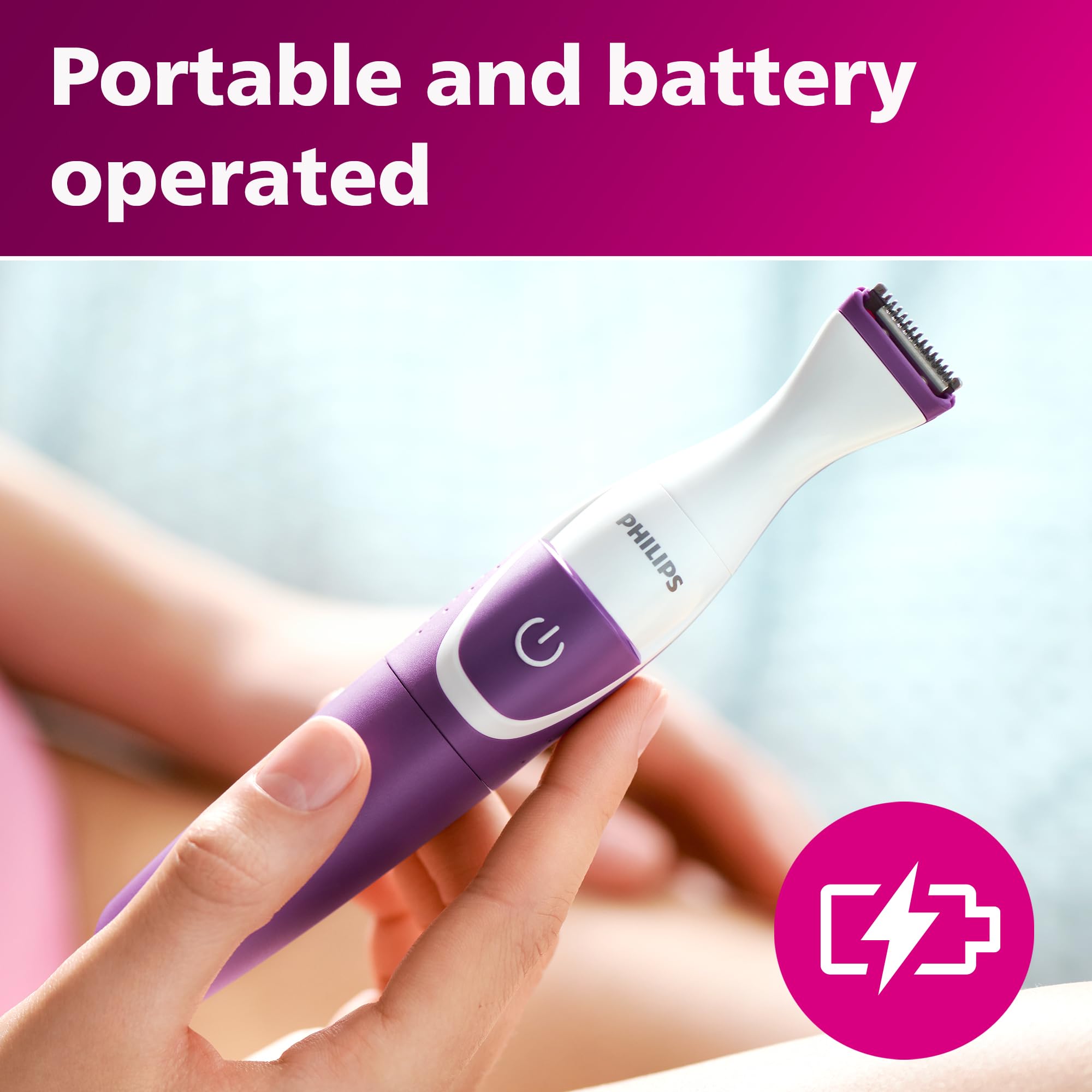 Philips Bikini Genie uses AA batteries for maintenance-free cordless operation