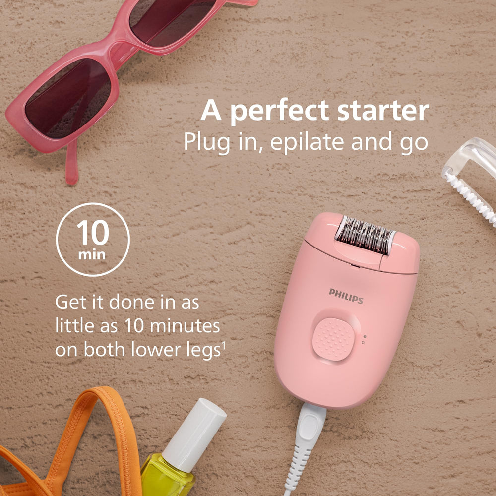Compact corded epilator ready for home or travel use