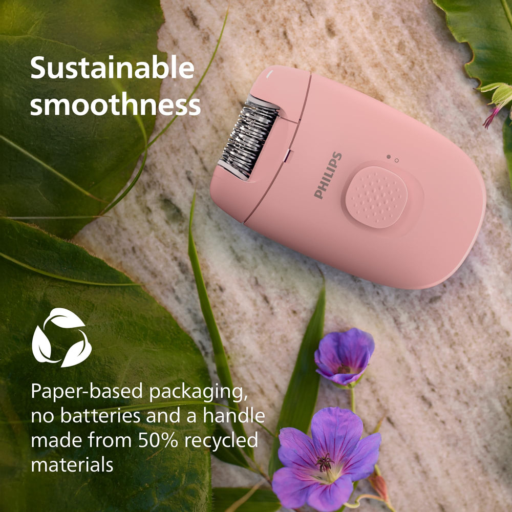 Environmentally conscious packaging and recycled-material handle reduce waste