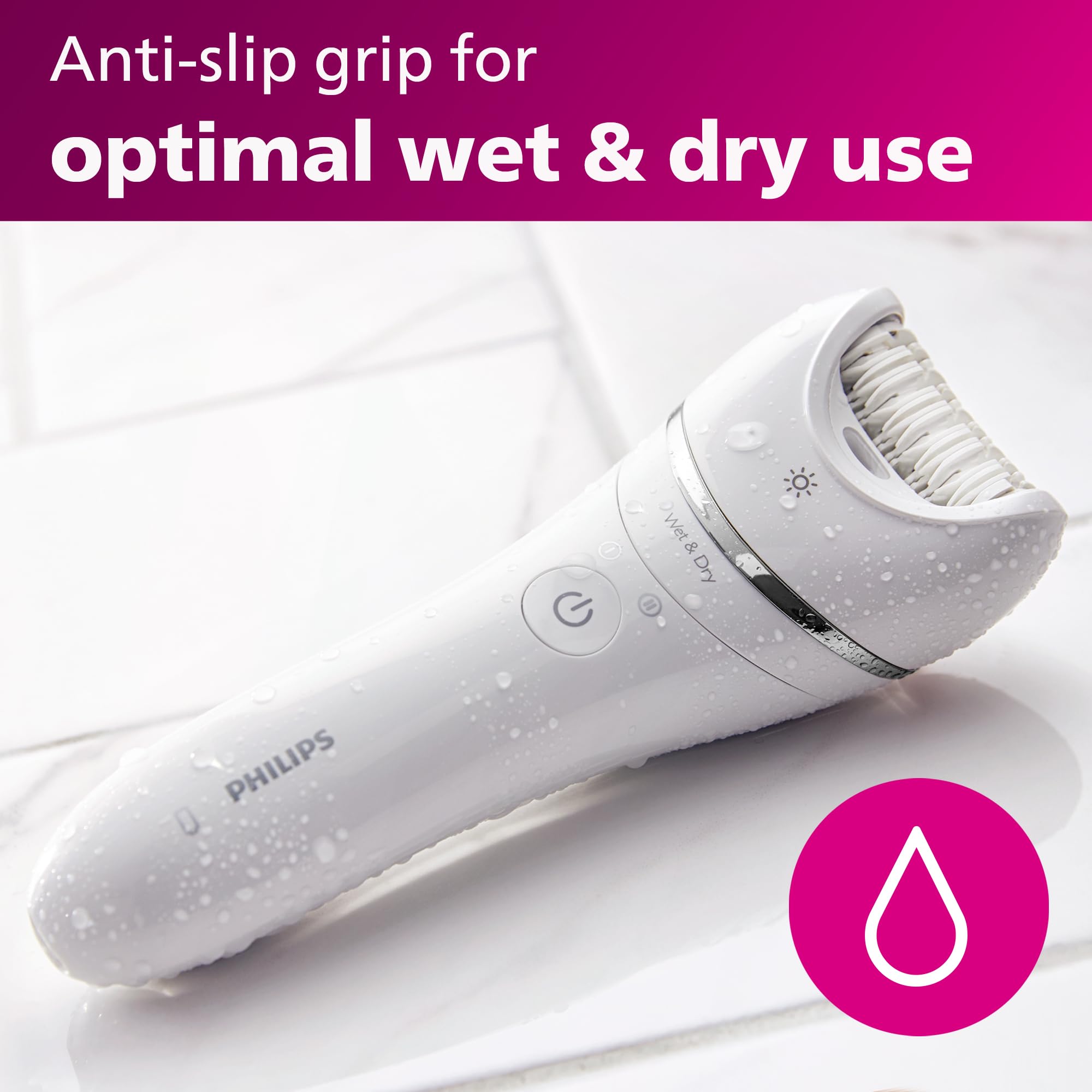 Philips Epilator Series 8000 BRE720/14 built in light improves hair visibility