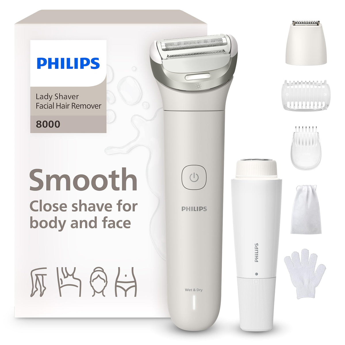Philips Lady Shaver Series 8000 flexible head and LED light guide precise shaving