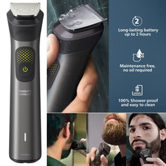BeardSense technology in Philips Multigroom 9000 adapts power for even cuts