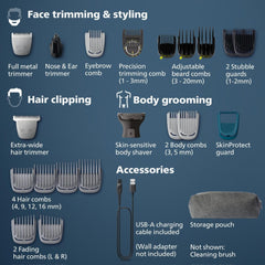 Precision trimming comb from Philips Multigroom 9000 for exact length control