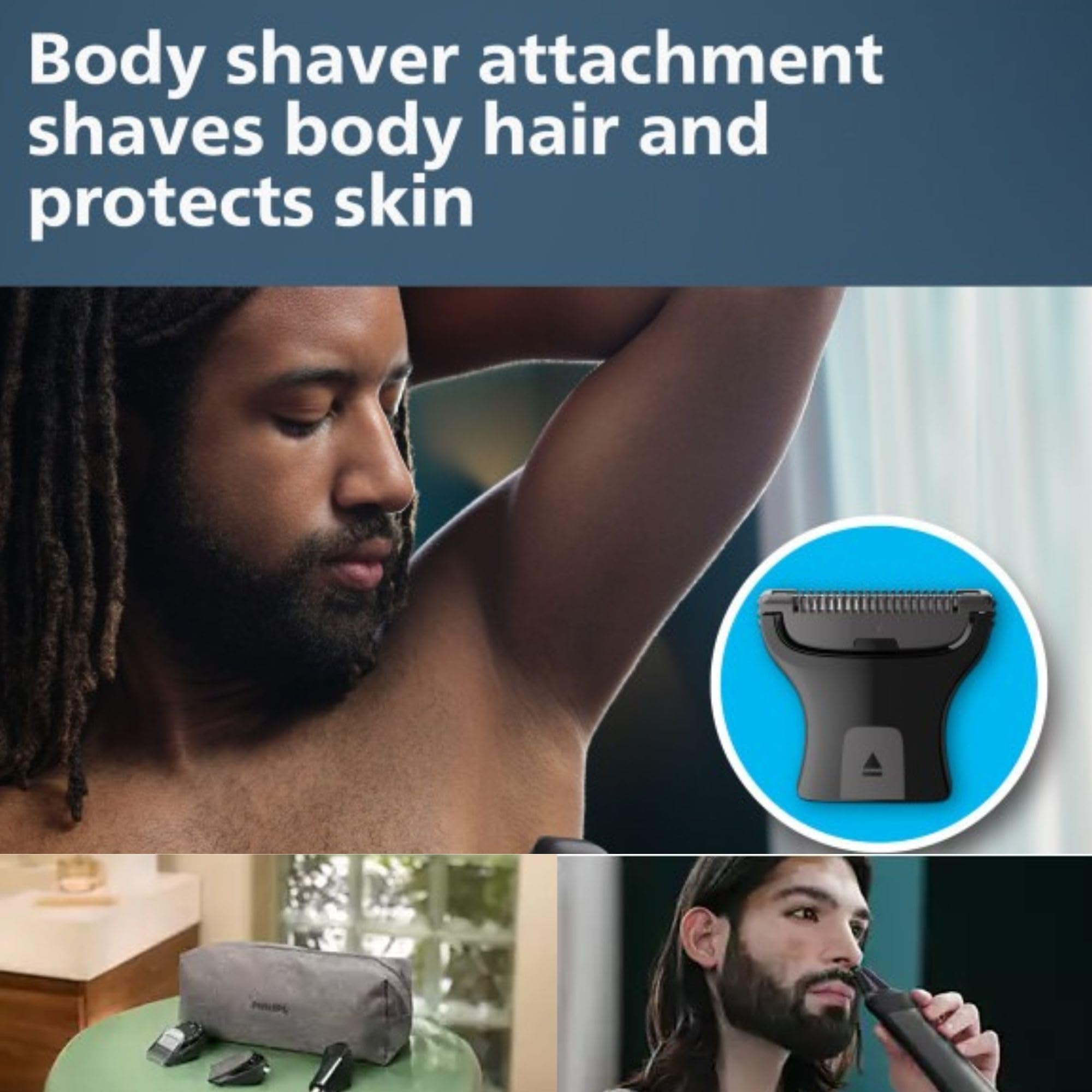 Waterproof Philips Multigroom 9000 design for wet or dry grooming