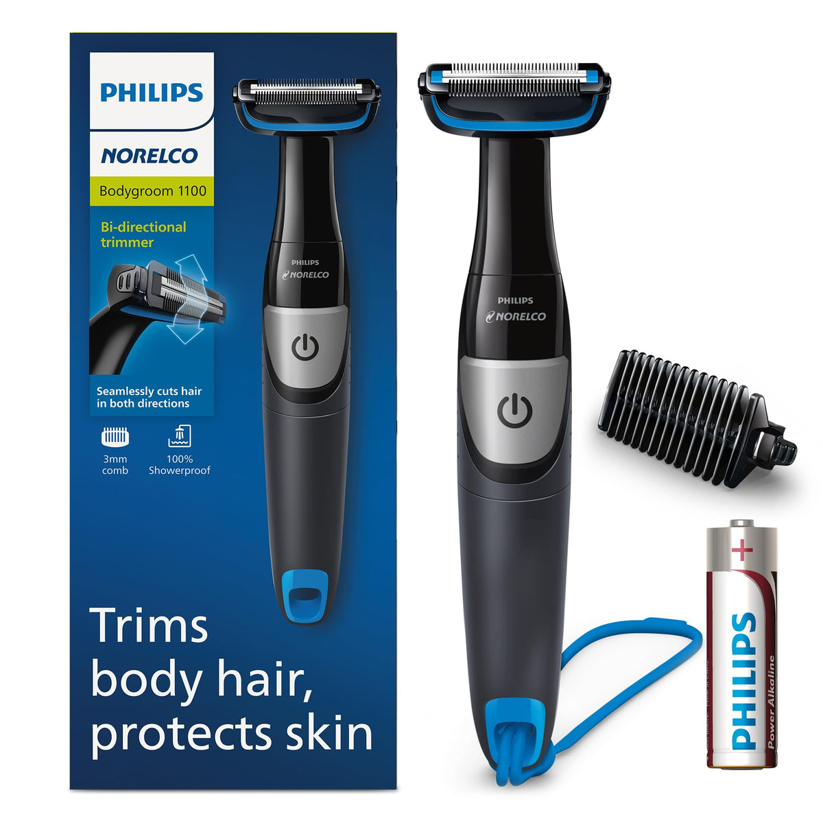 Norelco BodyGroom 1100 front view for easy body hair trimming