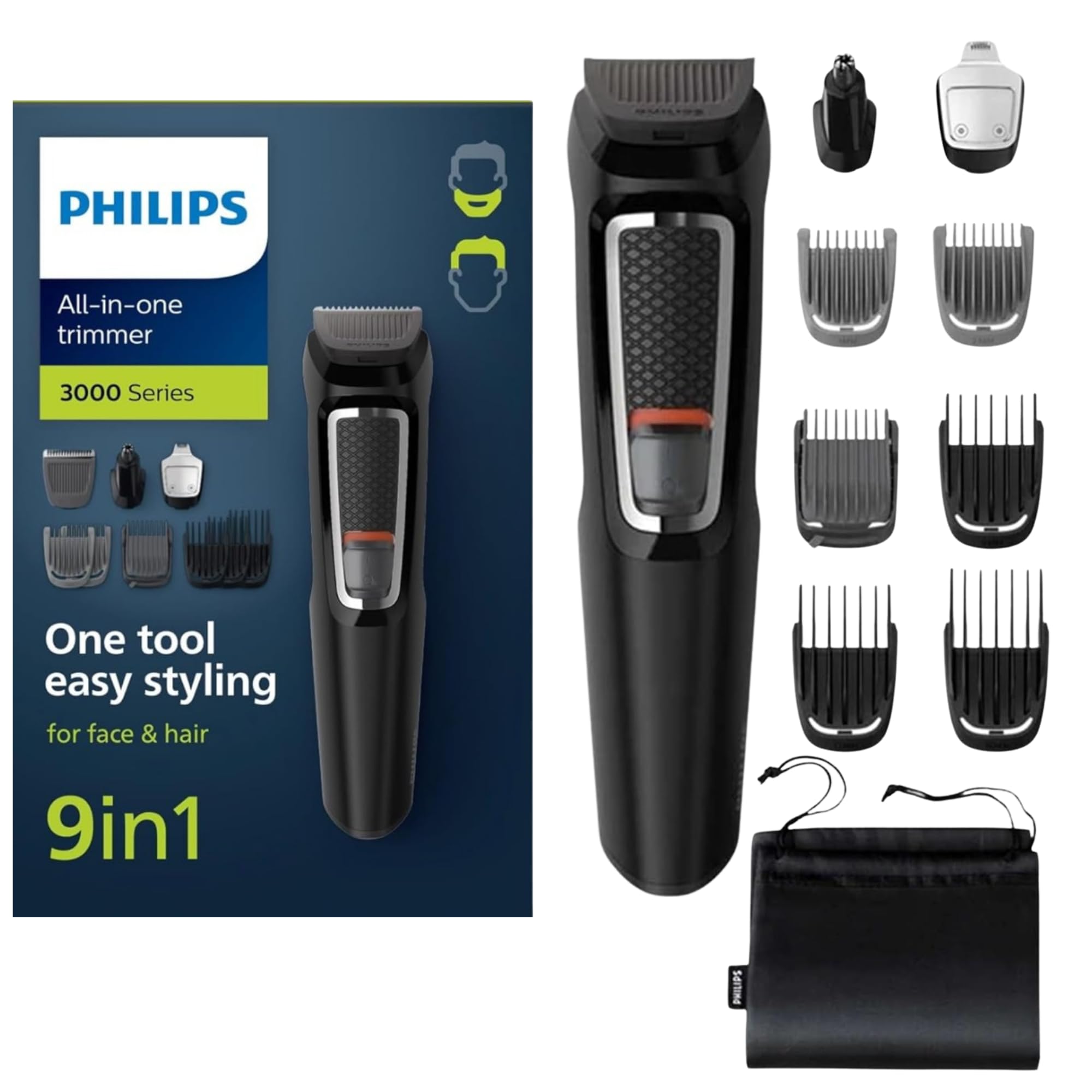 Philips Norelco MG3740 all-in-one trimmer with versatile attachments for facial, head, and body grooming