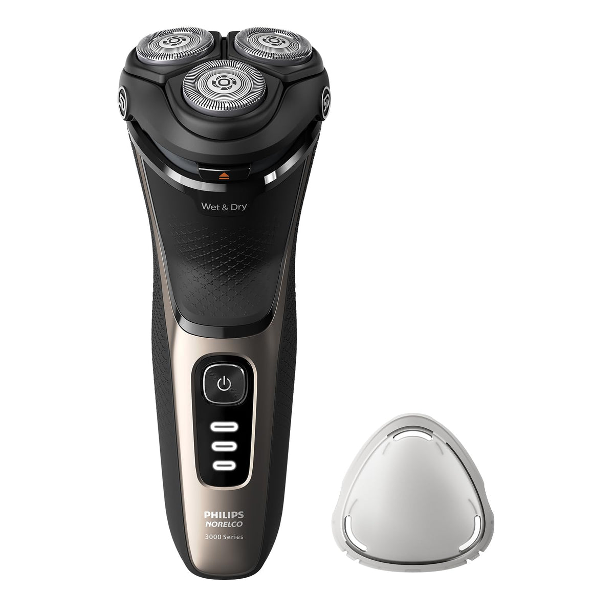 Philips Norelco Shaver 3000 Series front view for versatile wet and dry shaving