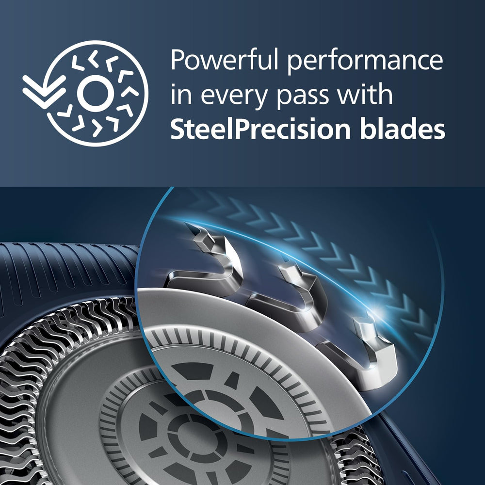 Philips Norelco Shaver 7300 360-flex-heads follow facial contours for full contact.