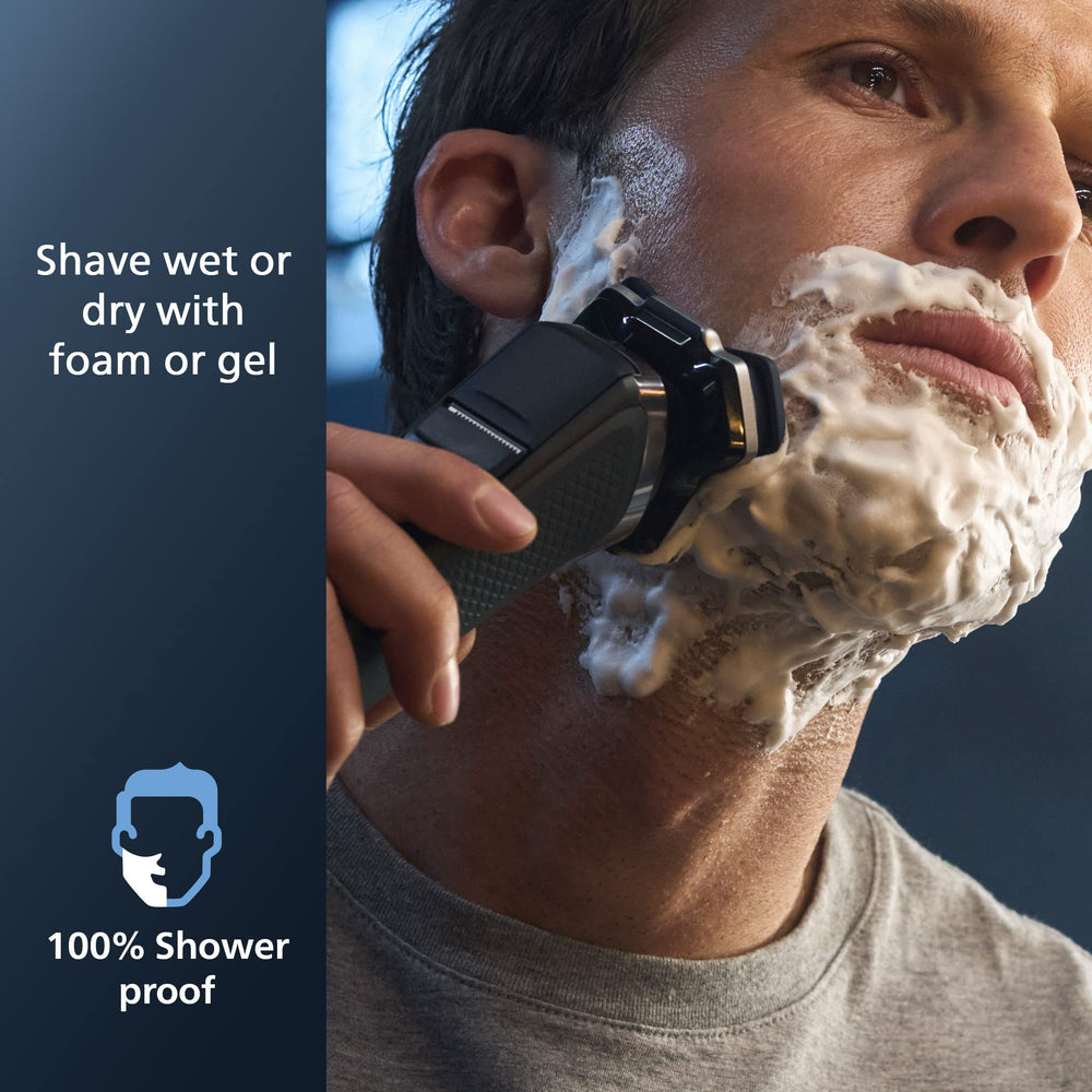 Philips Norelco Shaver 7300 charging-stand for convenient charging and display.