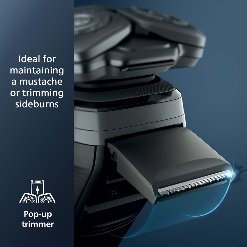 Philips Norelco Shaver 7300 pop-up-trimmer for detailing mustache and sideburns.