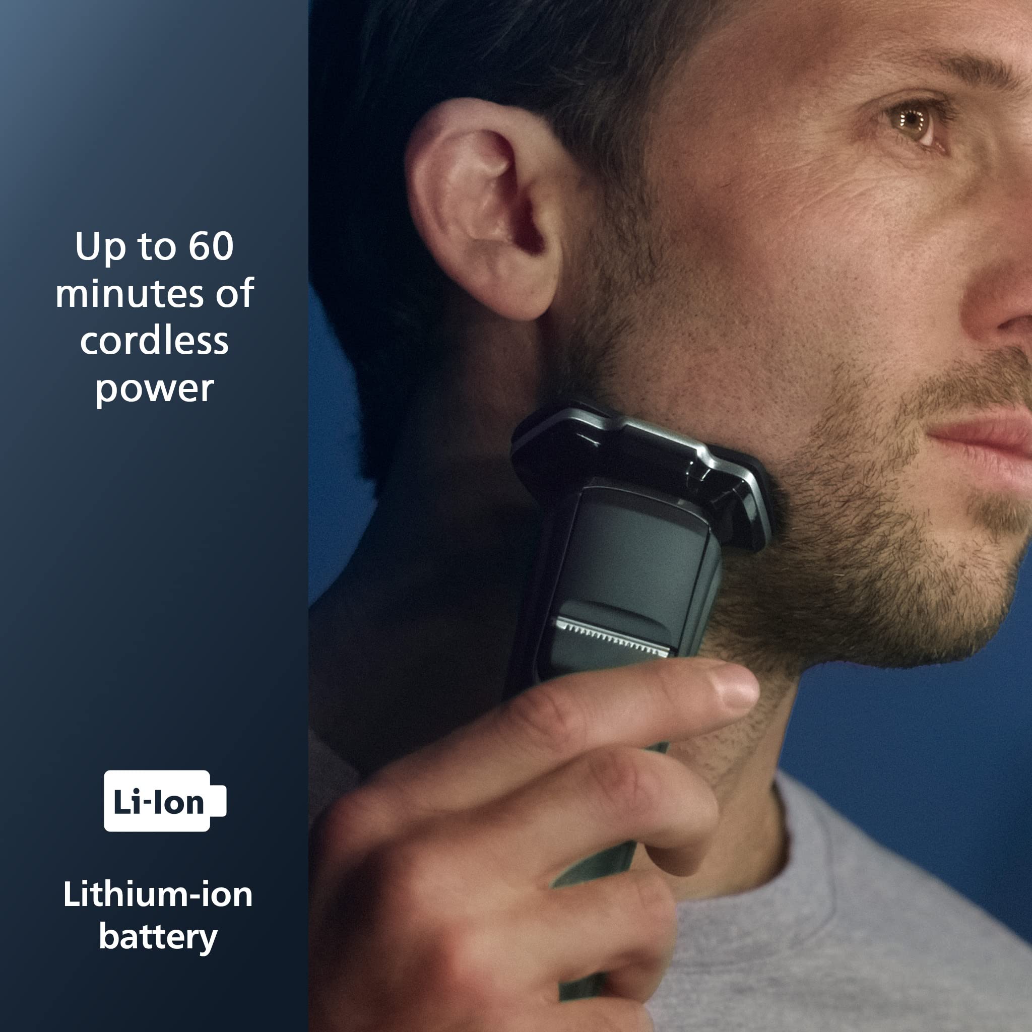 Philips Norelco Shaver 7300 quick-charge-5-min boosts power for a quick shave.