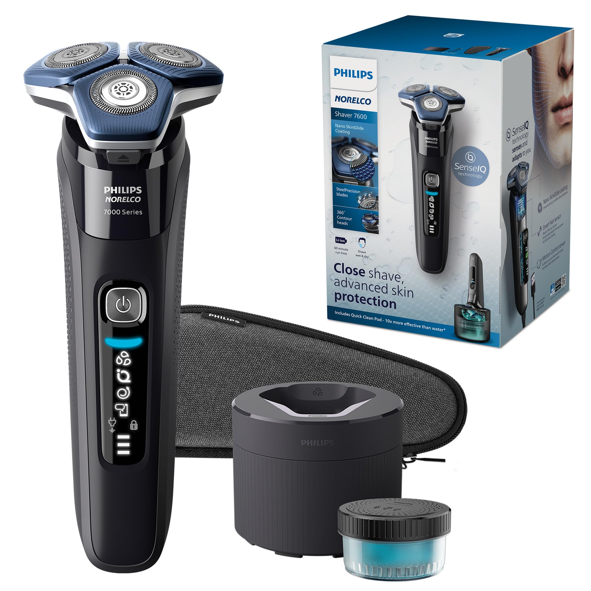 Philips Norelco Shaver 7600 glides smoothly for gentle skin contact.
