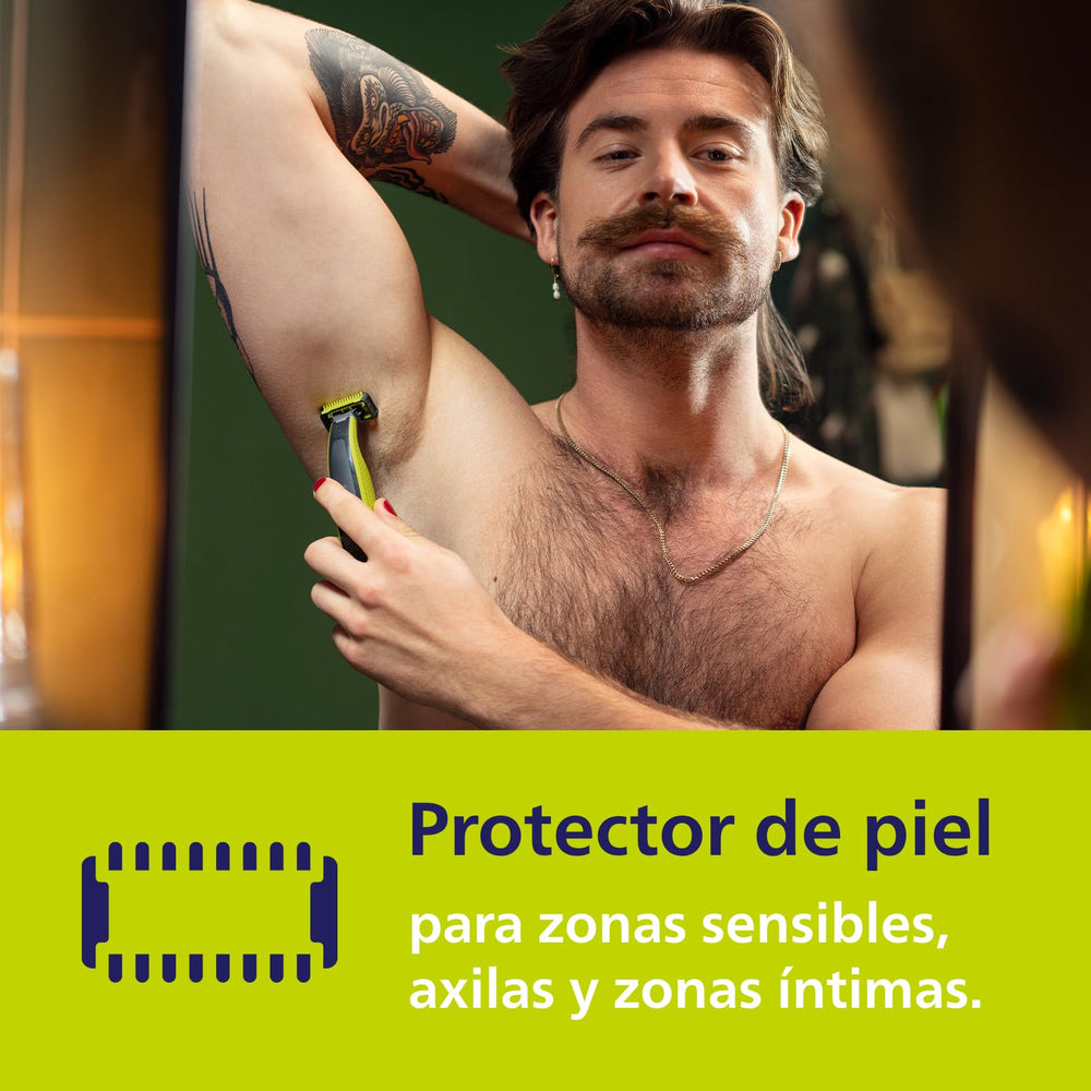 Philips OneBlade double protection system delivers a secure, comfortable shave.