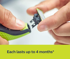 Philips OneBlade durable stainless steel blade lasts longer between replacements.