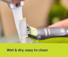 Philips OneBlade glide protection system with rounded tips ensures comfortable shaving.