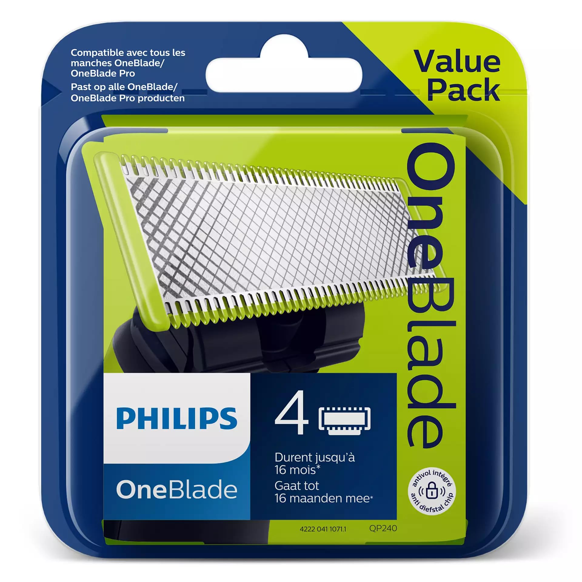 Philips OneBlade QP240/50 blades front-view for easy replacement