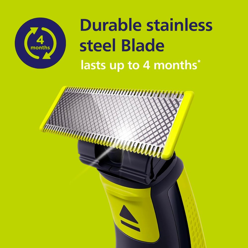 Philips OneBlade QP240/50 blades in-use close-up for efficient trimming
