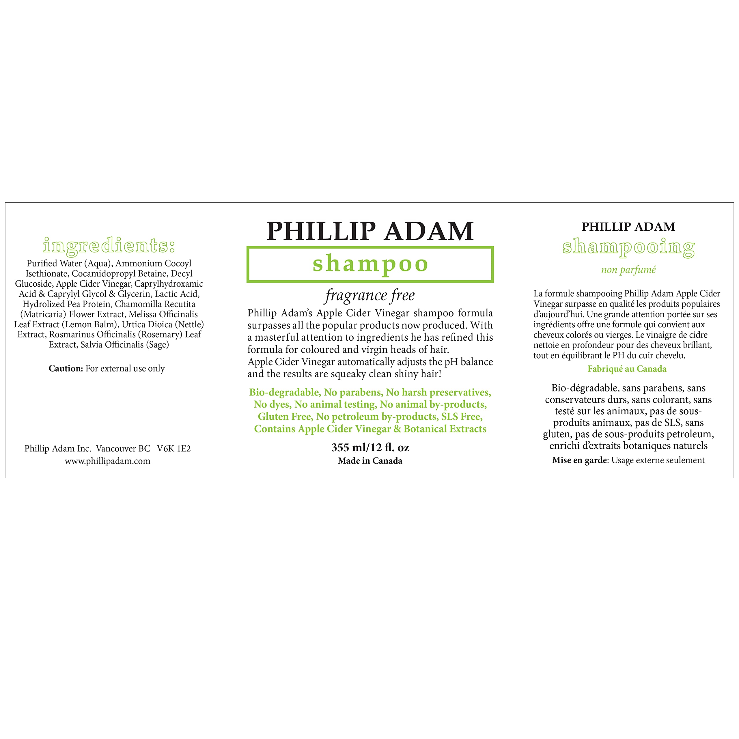 Phillip Adam Champú sin fragancia genera espuma suave para cabello limpio y manejable