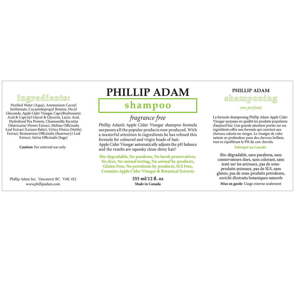 Phillip Adam Champú sin fragancia genera espuma suave para cabello limpio y manejable
