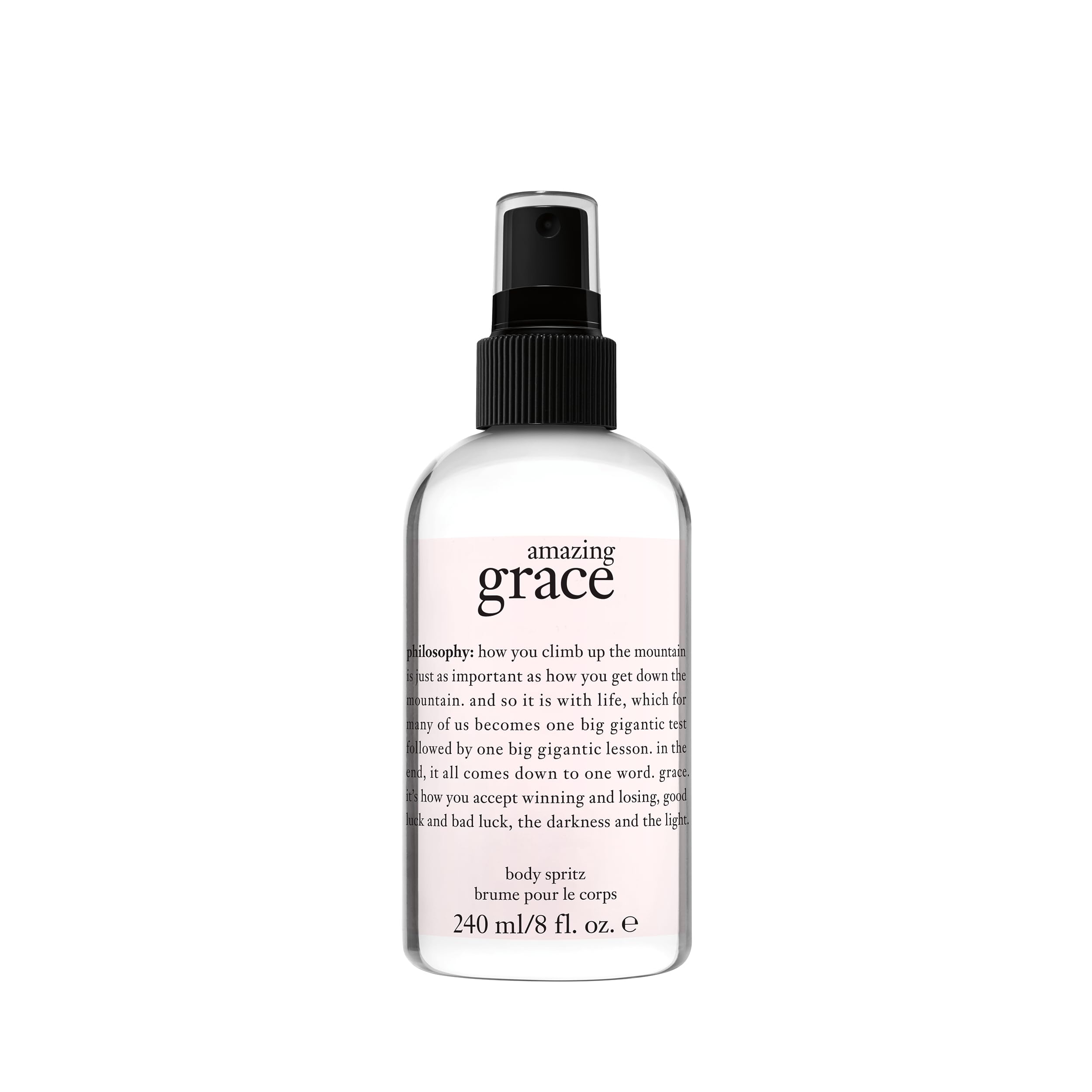 Philosophy Amazing Grace body spritz bottle showing refreshing fragrance for daily hydration