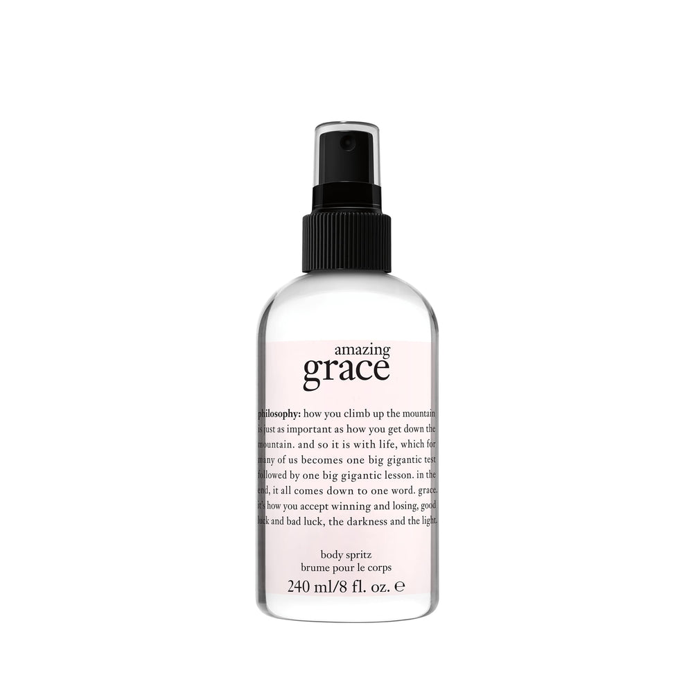 Philosophy Amazing Grace body spritz bottle showing refreshing fragrance for daily hydration