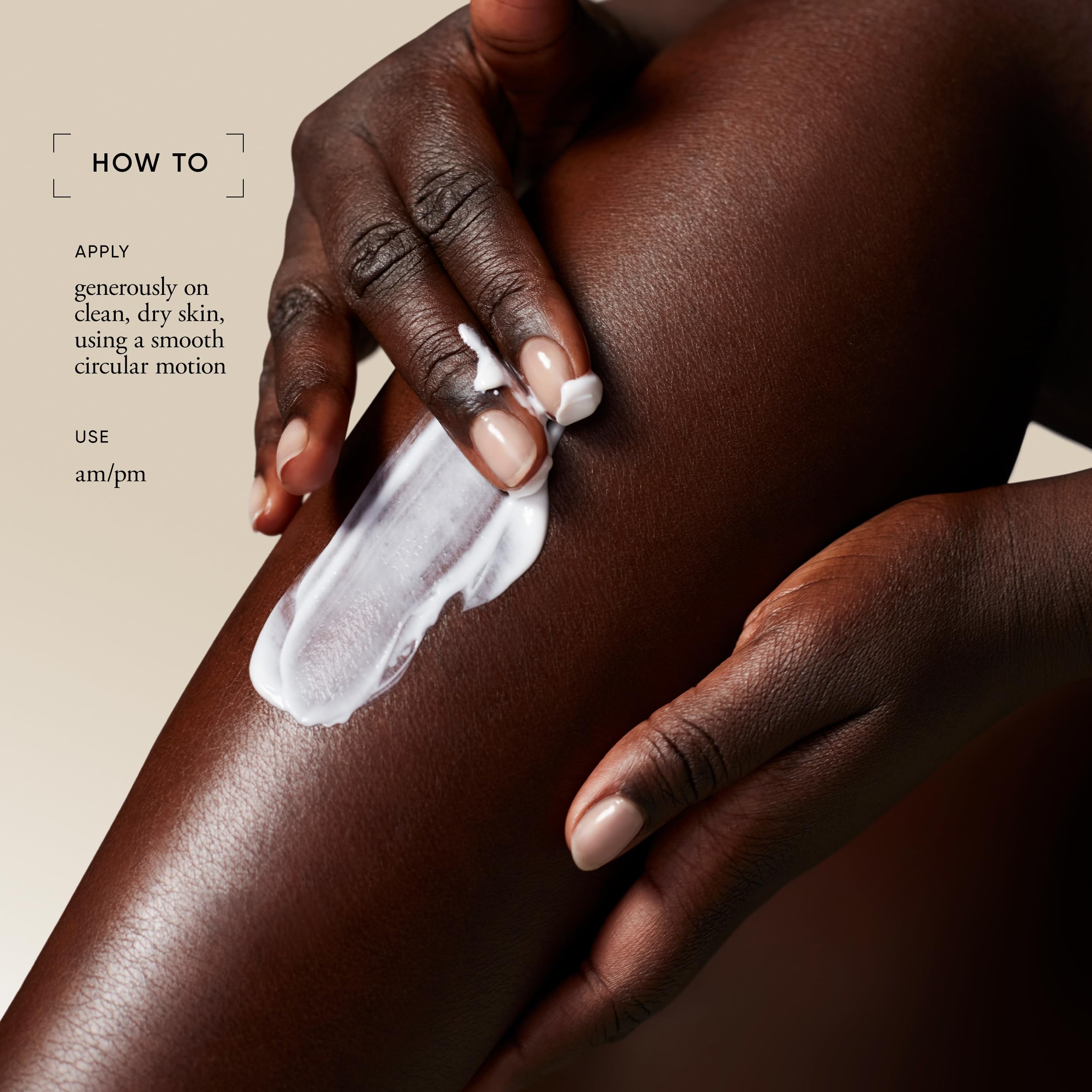 Hands applying Philosophy Amazing Grace firming emulsion on arms