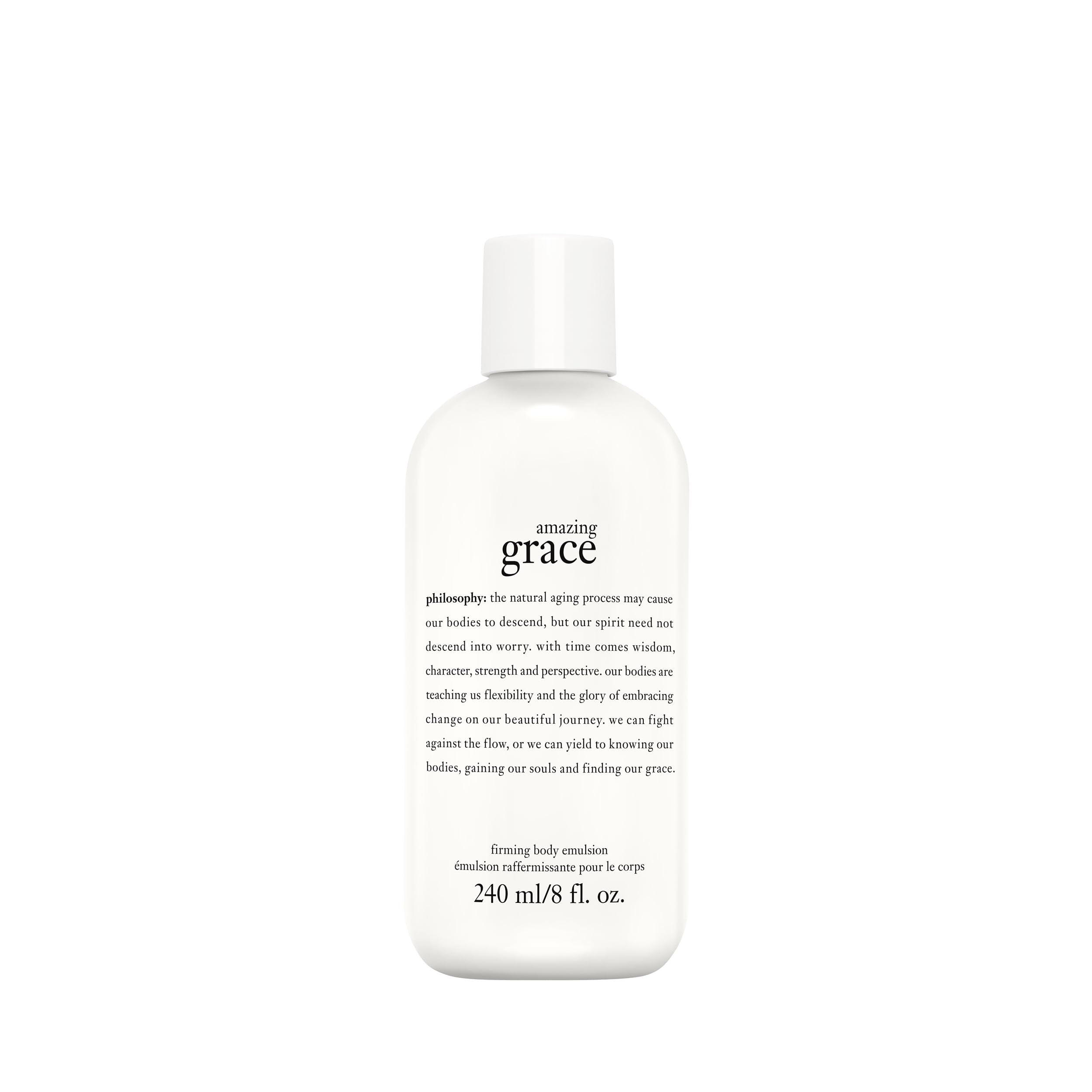 Philosophy Amazing Grace firming body emulsion bottle showing hydrating formula