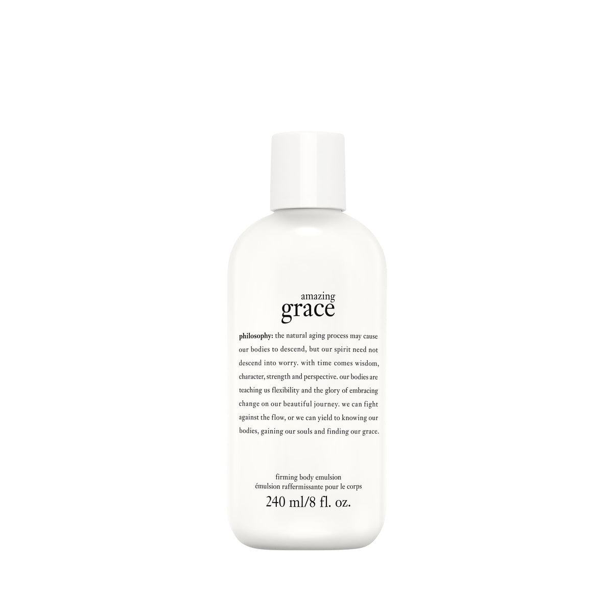 Philosophy Amazing Grace firming body emulsion bottle showing hydrating formula