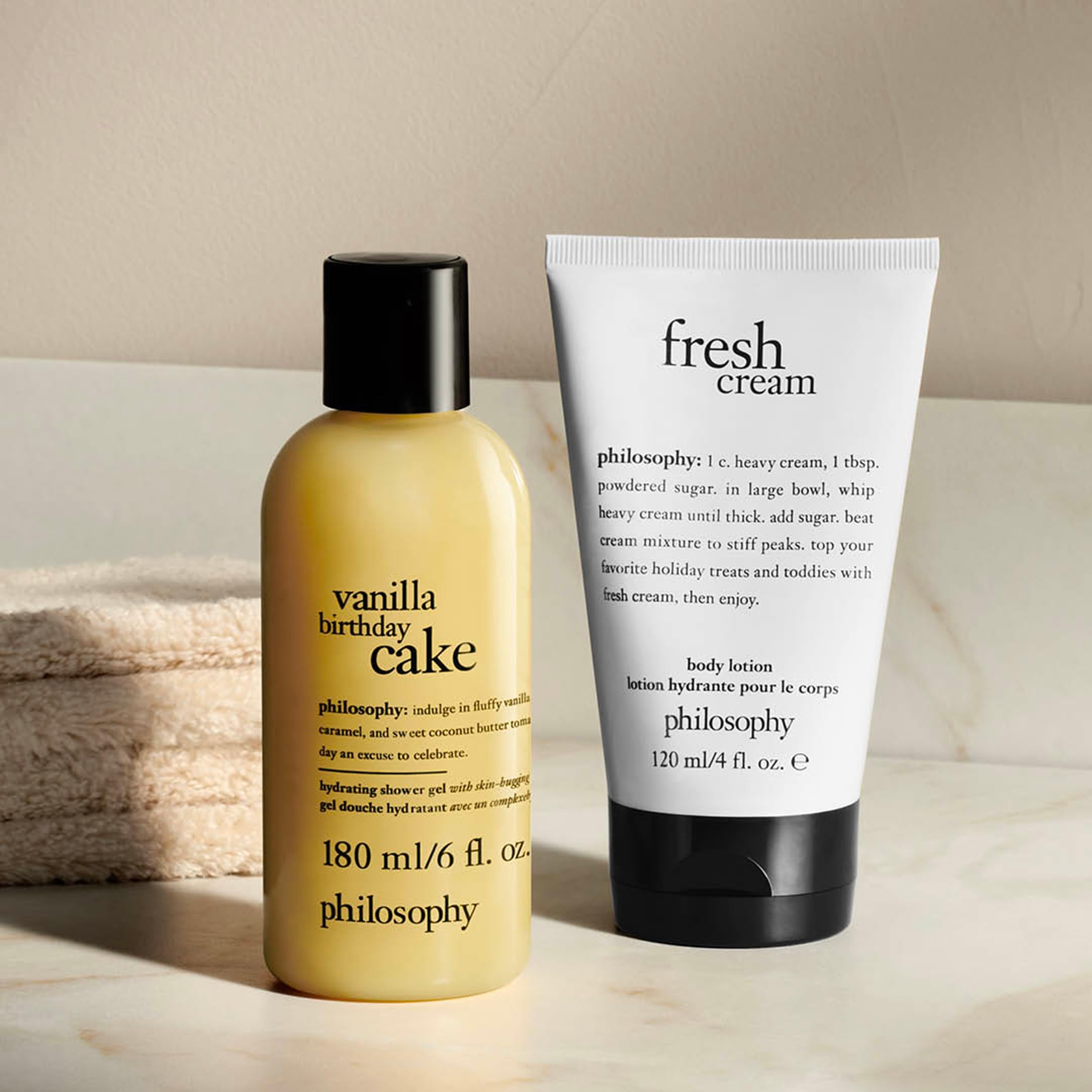 Philosophy Bath and Body Duo setup for a cozy at-home pampering routine.