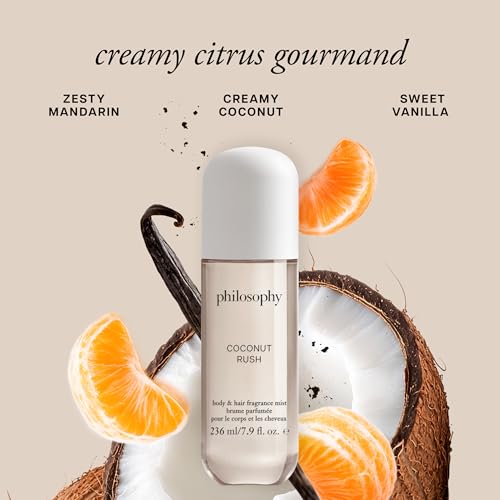 Philosophy Coconut Rush bottle side angle showing sleek design.