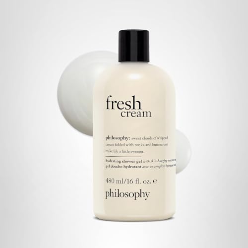philosophy fresh cream shower gel 16-ounce bottle promotes long-lasting hydration after use.