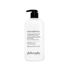 Philosophy Microdelivery exfoliating face wash bottle shows a gentle daily polish for radiant skin