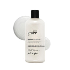 Philosophy Pure Grace bottle pour, delivering a refreshing cleanse with airy scent.