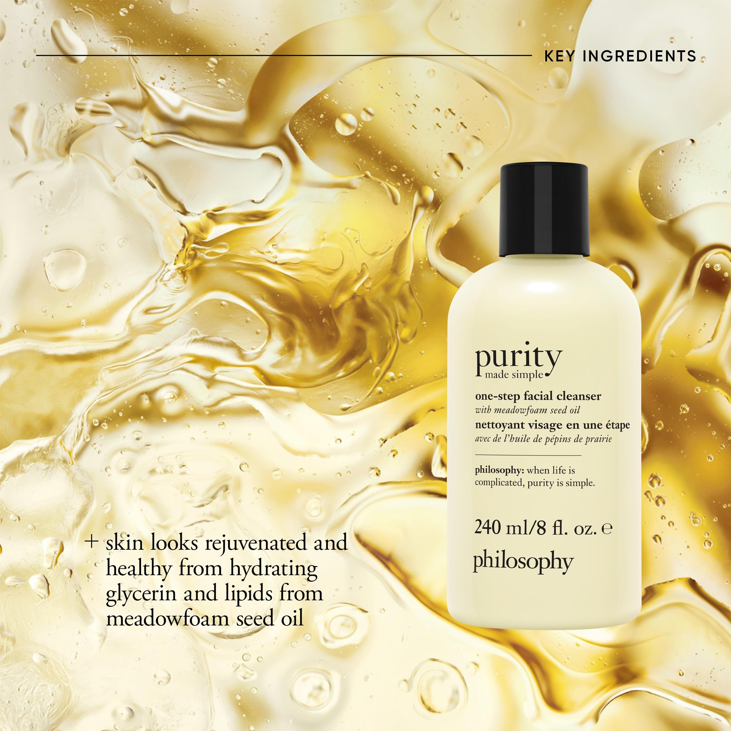 Purity Made Simple creamy-lather texture highlights gentle makeup removal