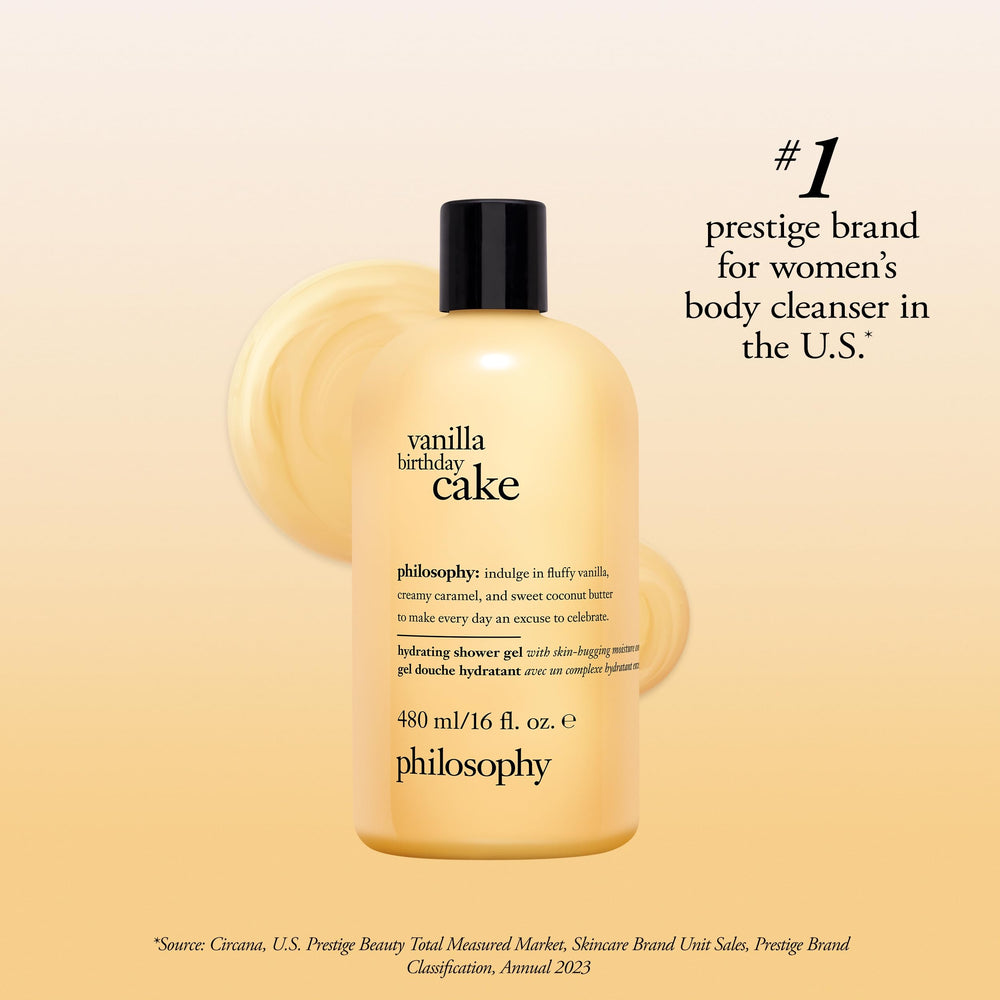 Philosophy Vanilla Birthday Cake Shower Gel foam gives gentle cleansing.
