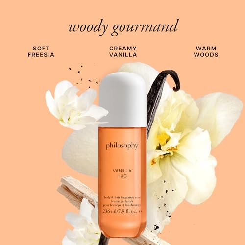 philosophy Vanilla Hug mist spray shown in action for quick refresh
