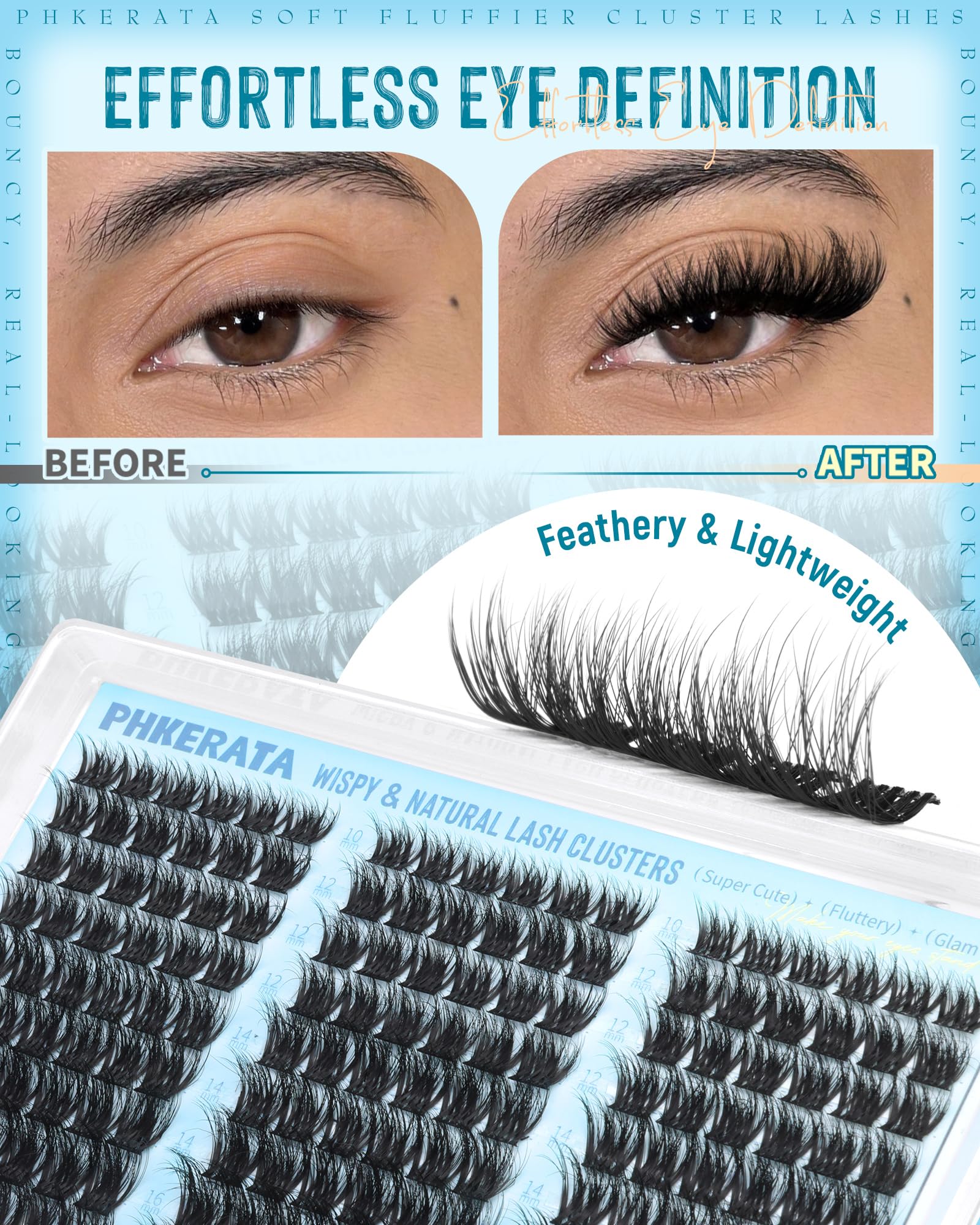 PHKERATA 10-16mm mixed-length clusters for customizable eye shapes.