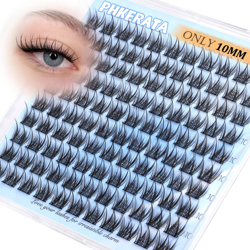 PHKERATA 10mm natural wispy clusters for subtle everyday lash enhancement.