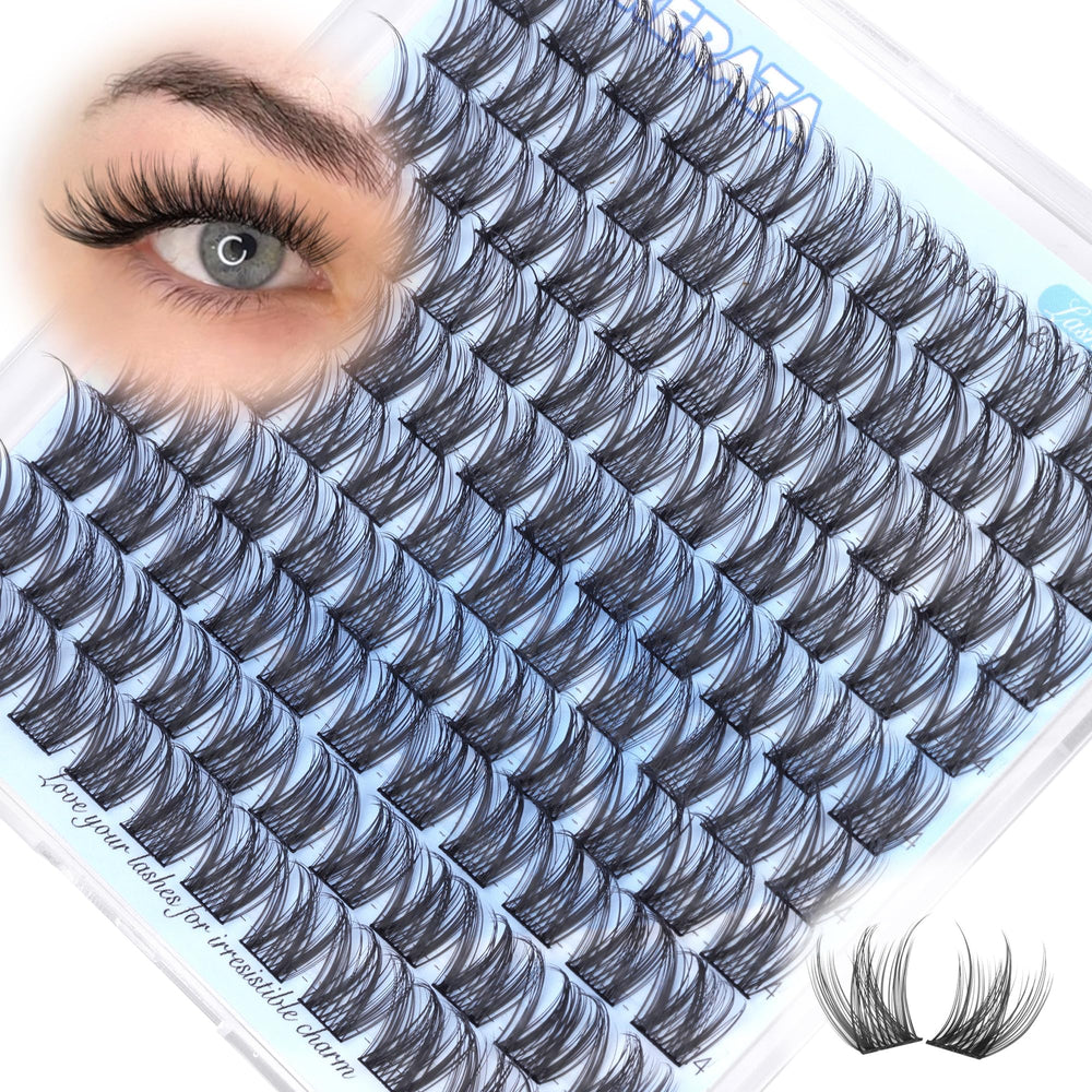 PHKERATA 14mm natural cluster lashes with wispy style for daily natural enhancement.
