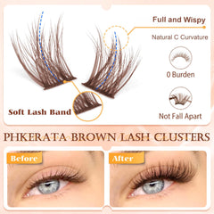 PHKERATA wispy brown lashes in 14-16mm for an elongated eye look