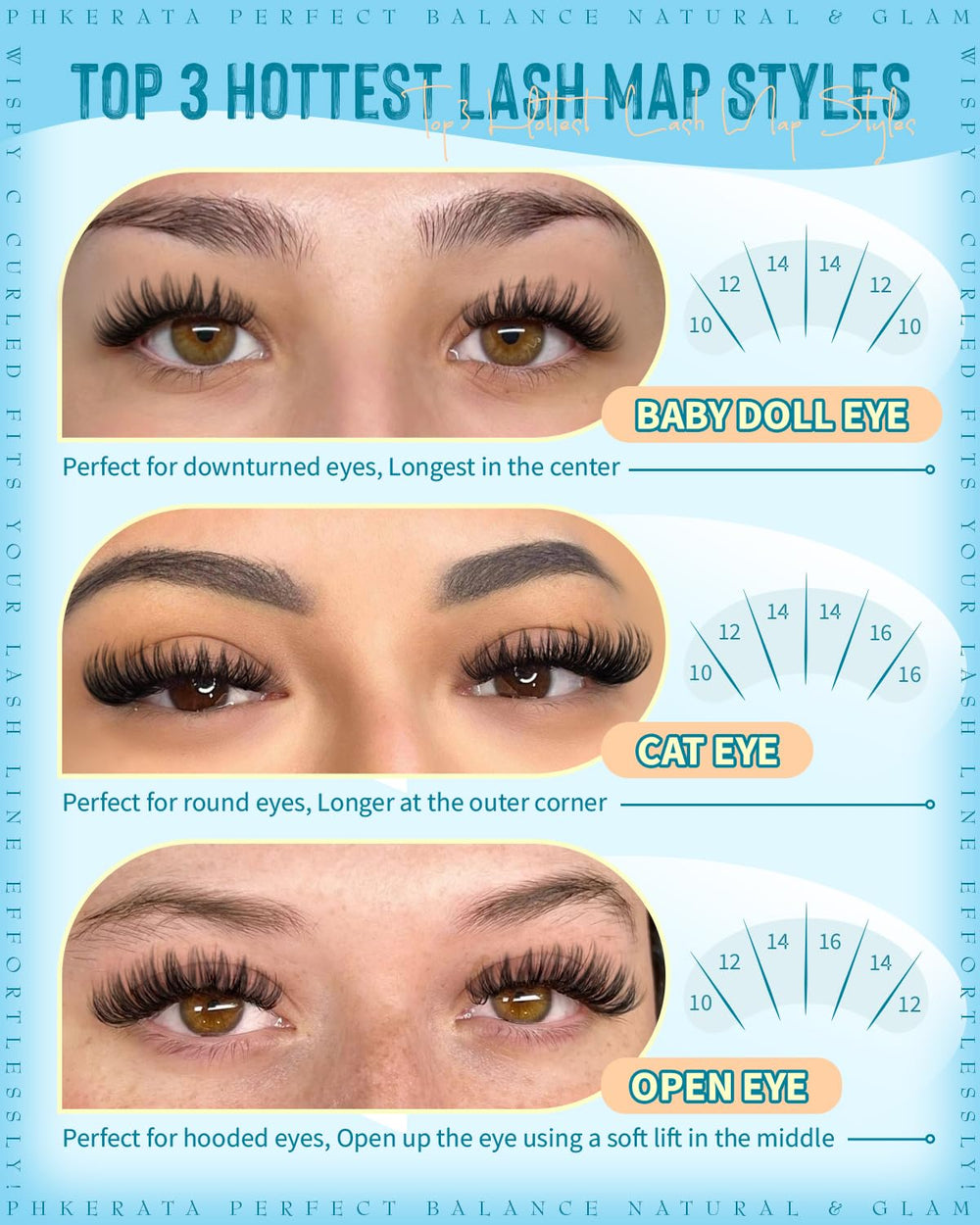 PHKERATA cluster lashes with C curve for natural lifted look