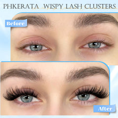 PHKERATA D-curvature cluster lashes highlight curl and defined lash line.